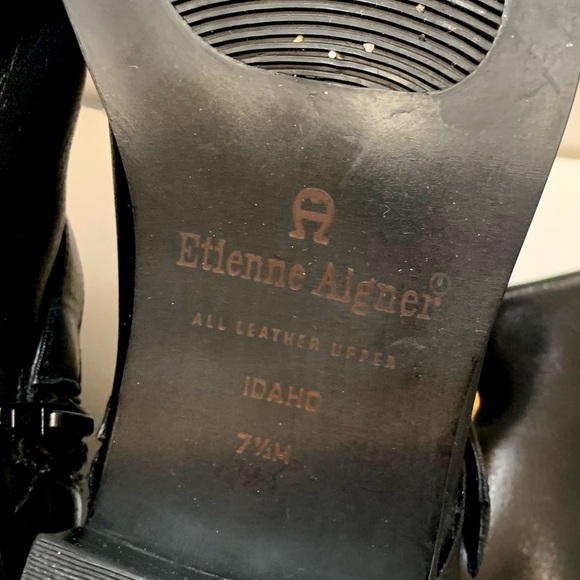 Etienne Aigner Black Leather Boots with Gold Buckle - Picture 9 of 9